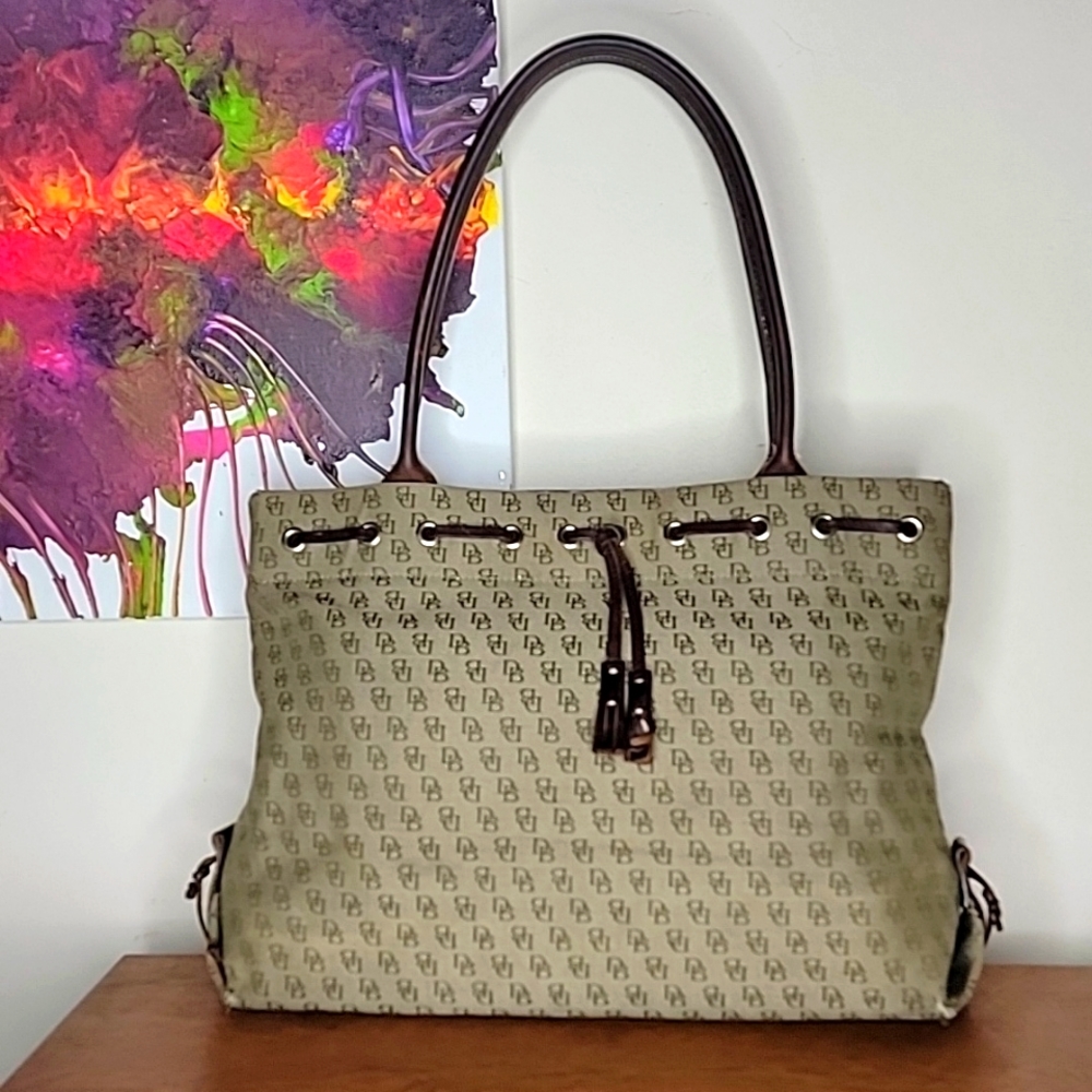 Dooney and Bourke Signature Canvas Totebag Gray and Brown Vintage